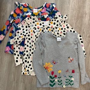 Hanna Andersson Size 110 (US 5) long sleeve ruffle shoulder shirt bundle